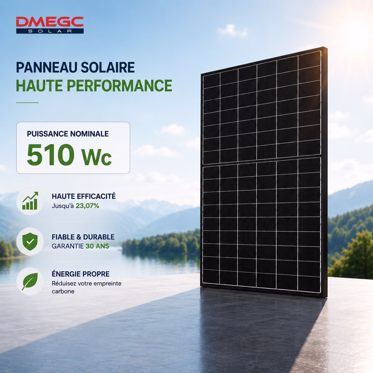 Panneau solaire DMEGC bifacial 510Wc — matériel distribué par DMS